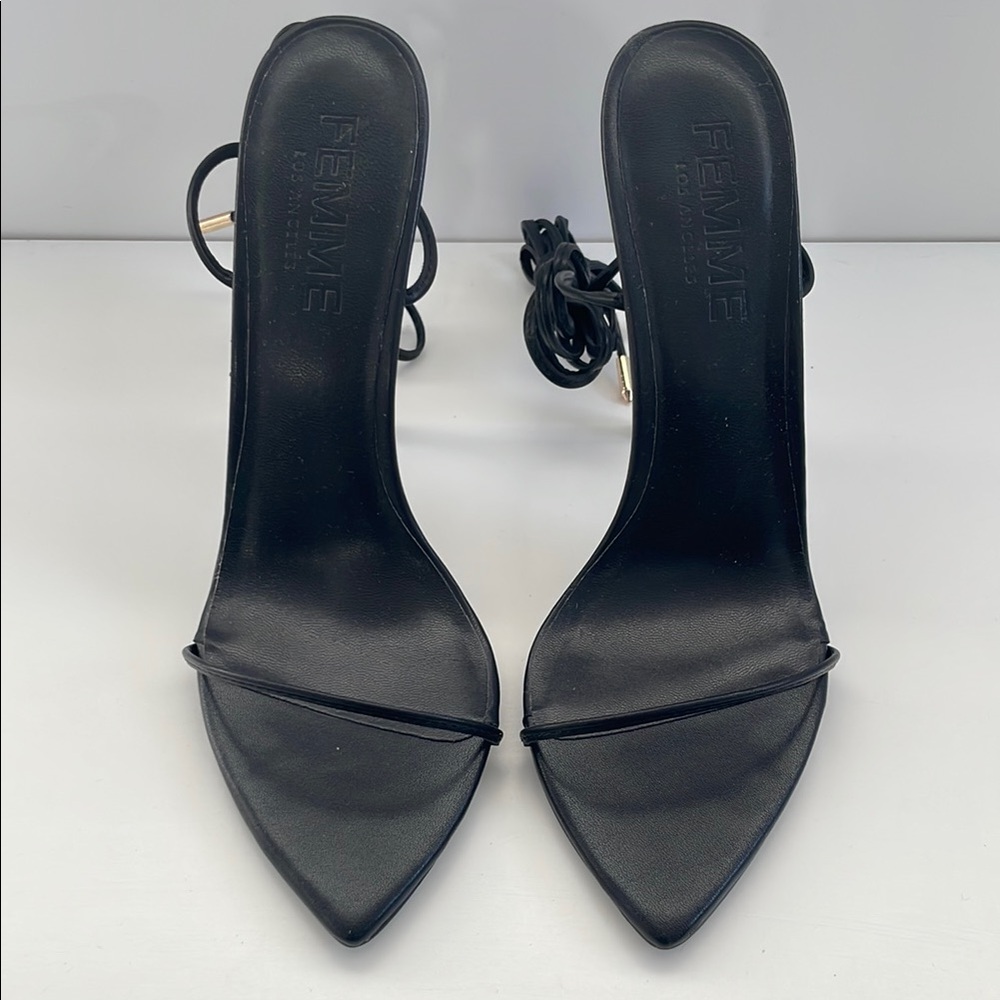 Femme LA Luce Minimale Lace up Sandals in Black size 38